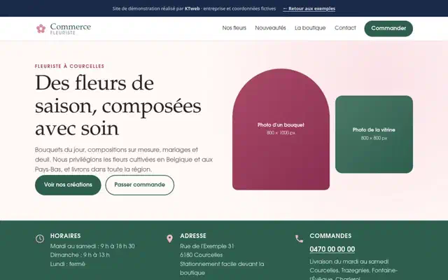 Aperçu de la démo fleuriste : page d'accueil du site